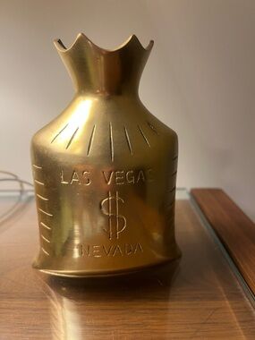 Vintage Las Vegas Nevada Gold Decorative Money Bag Vase - Brass Finish